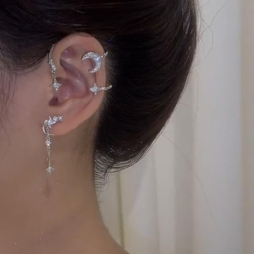 Crystal Ear Cuffs Non Pierced Ear Wrap Earrings Rhinestone Zircon Star Moon Earrings Bridal Wedding Jewelry for Women