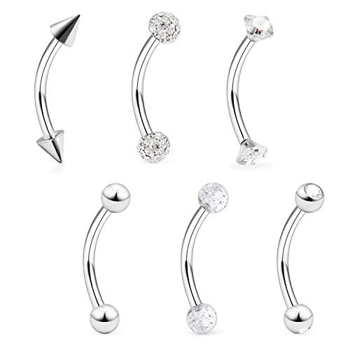 6-12 Pcs 16G Stainless Steel Eyebrow Piercing Rings Clear CZ Curved Barbell Helix Daith Piercing Body Jewelry for Women Men - style: 5/16"(8mm) silver-tone