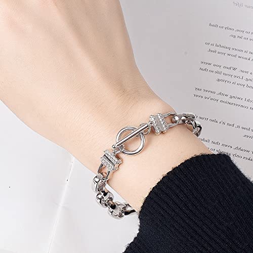H&Beautimer Solid 925 Silver Bracelet Italian Handmade 0.35/0.4 Inch Box Chain Bracelet for Men's 7,7.5,8,8.5,9,9.5,10 Inch Hip Hop Style Jewelry - color: Oval, size: 10 inches