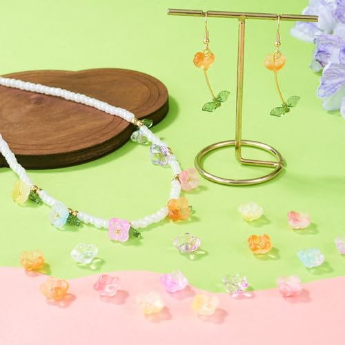 80Pcs Glass Flower Beads Bulk Bead Caps for Jewelry Making Cute Floral Gradient Crystal Glass Beads for Bracelet Earring Charms Handmade Earring Crafts Jewelry Making Supplies - color: Glsaa-Crystal