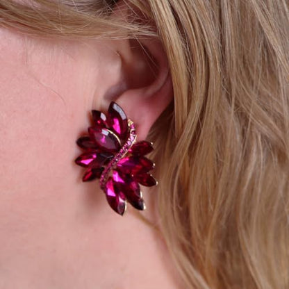 Rosemarie Collections Women's Dazzling Crystal Marquis Leaf Cluster Statement Clip On Earrings, 1.87" - style: Fuschia Pink Crystal Gold Tone