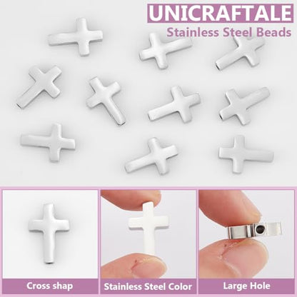 UNICRAFTALE 10Pcs Cross Spacer Beads Stainless Steel Cross Beads for DIY Bracelet Necklace Jewelry Making Supplies 2mm Hole