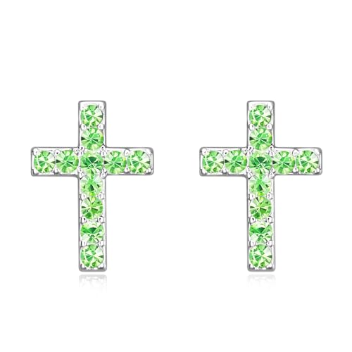Cross Stud Earrings for Women,Initial Letter Cross Earrings Gifts Jewelry for Women - color: 08-August-Peri Green