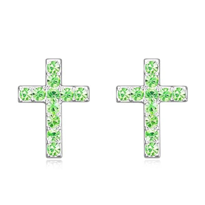 Cross Stud Earrings for Women,Initial Letter Cross Earrings Gifts Jewelry for Women - color: 08-August-Peri Green