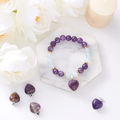 10Pcs Heart Stone Charm Pendants Natural Amethyst Gemstone Pendants with Platinum Brass Loops for DIY Necklace Keychains Earring Crafts Supplies - color: Amethyst