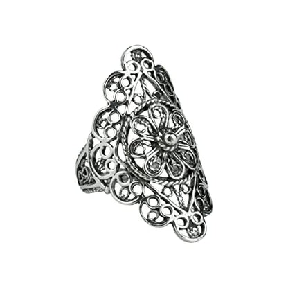 Filigranist 925 Sterling Silver Artisan Made Handcrafted Lace Embroidery Filigree Art Women Cocktail Statement Ring - style: Daisy