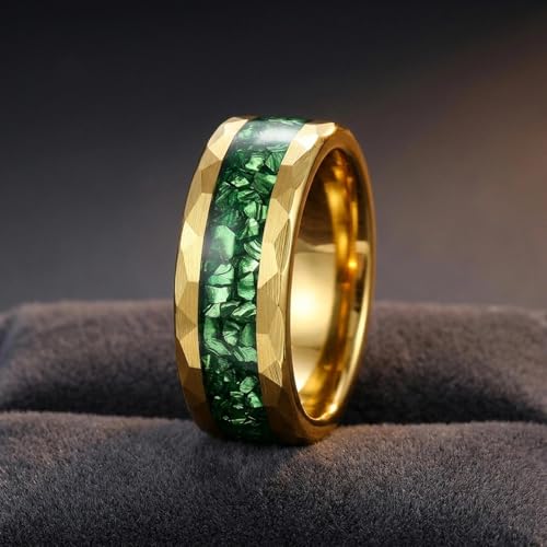 4mm/8mm Tungsten Wedding Bands for Men Women Ruby/Morganite/Emerald | Aquamarine/Zirconia, Black/Rose Gold/14K Gold, Engagement Promise Ring, Anniversary Valentine Day Birthday Gift for Him/Her - color: 8mm Gold and Green