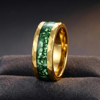 4mm/8mm Tungsten Wedding Bands for Men Women Ruby/Morganite/Emerald | Aquamarine/Zirconia, Black/Rose Gold/14K Gold, Engagement Promise Ring, Anniversary Valentine Day Birthday Gift for Him/Her - color: 8mm Gold and Green