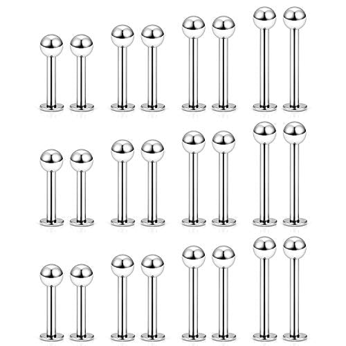 Labret Barbell 24PCS Monroe Lip Barbell Ring Helix Earring Tragus Cartilage Studs Surgical Steel Piercing Jewelry for Women Men 20-12G - color: A: 24pcs 16gauge