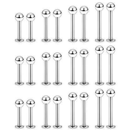 Labret Barbell 24PCS Monroe Lip Barbell Ring Helix Earring Tragus Cartilage Studs Surgical Steel Piercing Jewelry for Women Men 20-12G - color: A: 24pcs 14gauge
