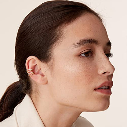 PAVOI 14K Gold Plated CZ Ear Cuff Earrings for Women, Clip On Cartilage | Hypoallergenic Huggie Ear Cuffs with Cubic Zirconia - style: Double