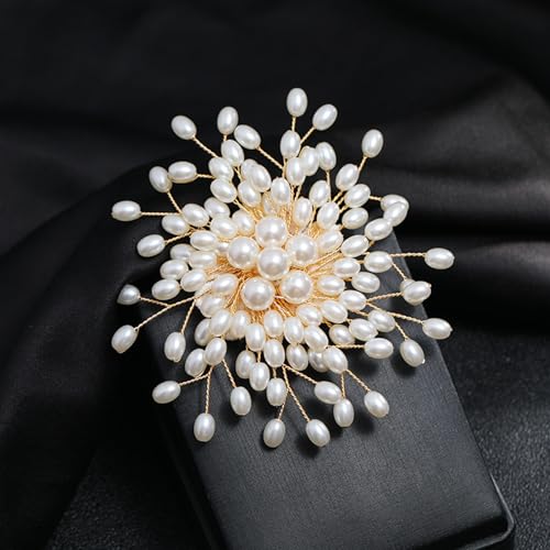Flower White Pearl Brooch Pin for Women | Striking Large Pearl Flower Beads Statement Costume Pin Graceful Wedding Anniversary Prom Jewelry Gifts - style: Pearl4