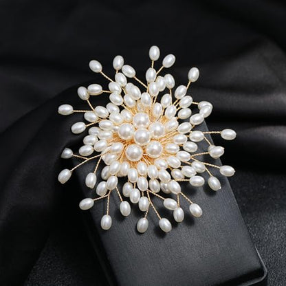 Flower White Pearl Brooch Pin for Women | Striking Large Pearl Flower Beads Statement Costume Pin Graceful Wedding Anniversary Prom Jewelry Gifts - style: Pearl4