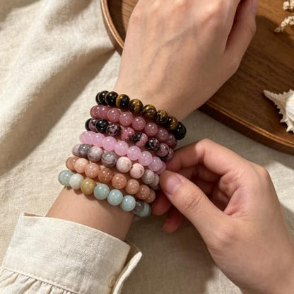 COLOYAN 7 Pcs 8mm Natural Stone Beaded Healing Crystal Bracelets for Women | Durable Handmade Stretch Bracelets, Multiple Styles,Semi-Precious Gemstones Reiki Spiritual Jewelry Gift Meditation Yoga - color: C