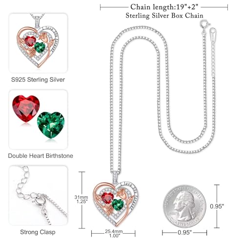 Iefil Heart Birthstone Necklace for Women - Double Birthstone Jewelry | 925 Sterling Silver, Gift Box Packaging, Anniversary Birthday Gifts for Women Wife Mom - color: 01-05-Jan-May Birthstone