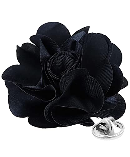 Premium Men's Formal Solid Color Flower Lapel Pin - Boutonniere for Men, Brooch Pin - color: Navy
