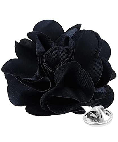 Premium Men's Formal Solid Color Flower Lapel Pin - Boutonniere for Men, Brooch Pin - color: Navy
