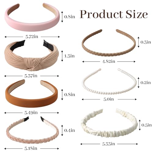 7pcs Headbands for Women Girls Trendy Women Headbands Set, Non Slip | Head Bands for Women's Hair Accessories Diademas Para Mujer De Moda - color: Brown2