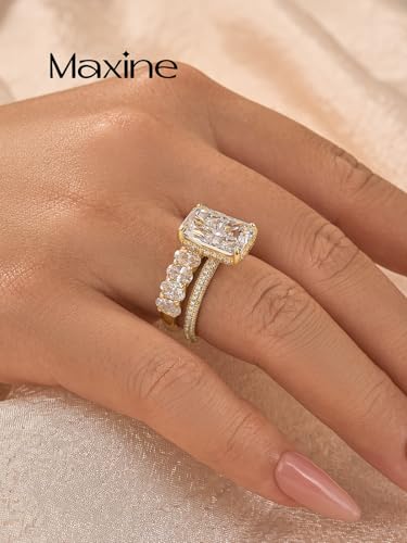 Maxinejewelry 4.5CT Radiant Cut Wedding Ring Set for Women - color: Golden Set