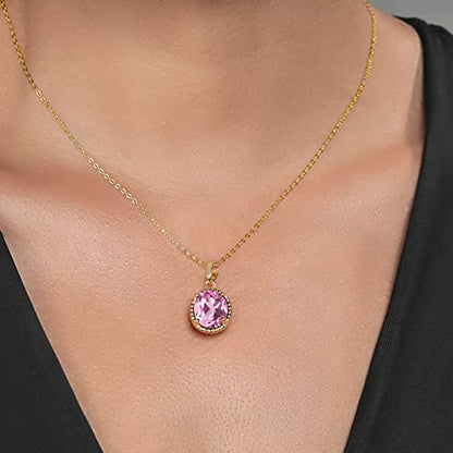 Gem Stone King 11X9MM Oval Gemstone Birthstone Pendant Necklace | 925 Sterling Silver | Solitaire Necklace For Women | With 18 Inch Chain | Fine Jewelry Gifts for Mom Women Wife Her - color: Light Pink Created Sapphire-September