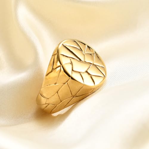 MYNENEY Stainless Steel Round Shape Classical Simple Plain Wedding Engagement Statement Pinky Band Signet Rings for Men Women Size 4-15 - color: Signet Gold