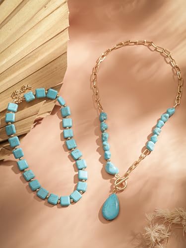 MINACHI Created Turquoise Long Necklace, Irregular Shape Beads, Bohemian Vintage Ethnic Style Jewelry for Women - style: Necklace NEC.006