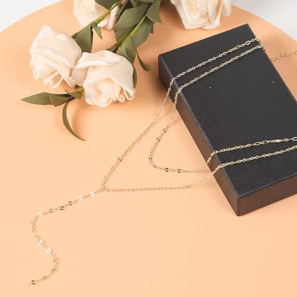 Lariat Necklace for Women Dainty Layered Y-Shaped Body Chain - color: Gold & White