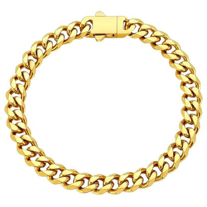 Fiusem Cuban link Mens Bracelet | 5mm/7mm/8mm Width, 7.1"/7.5"/7.9" Length Stainless Steel Bracelets for Men - color: 7mm width-gold, size: 7.1 inches