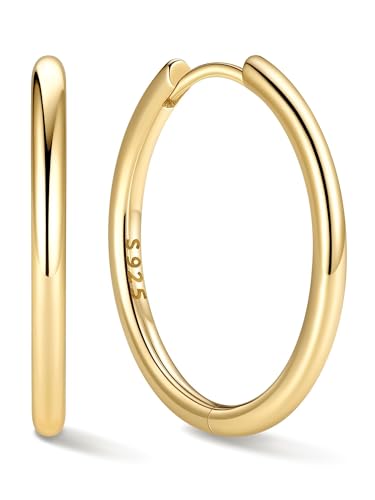 ChicSilver 925 Sterling Silver Hoop Earrings for Women Silver Huggie Hoops | Hypoallergenic 925 sterling silver hoops in 8/10/12/14/16/18/20MM, available in Gold/Silver/Rose Gold/Black. - color: Gold, size: 18mm