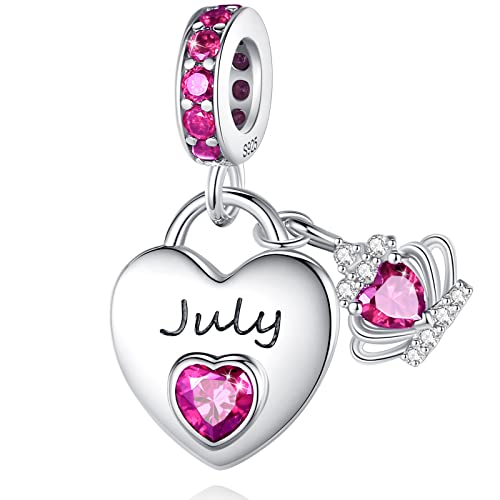 Birthstone Charms for Charms Bracelet: 925 Sterling Silver Heart Dangle Charms for Bracelets and Necklaces, Birthday Mother's Day Christmas Gifts For Women. - color: July
