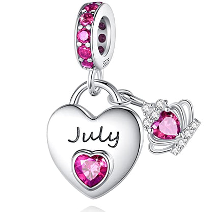 Birthstone Charms for Charms Bracelet: 925 Sterling Silver Heart Dangle Charms for Bracelets and Necklaces, Birthday Mother's Day Christmas Gifts For Women. - color: July