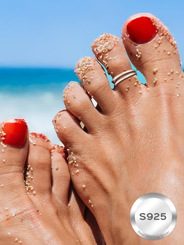 ChicSilver Toe Rings for Women 925 Sterling Silver Adjustable Toe Ring | 925 sterling silver, hypoallergenic for sensitive skin, adjustable open band, summer beach wear gift - color: D: Lines(1 pc)