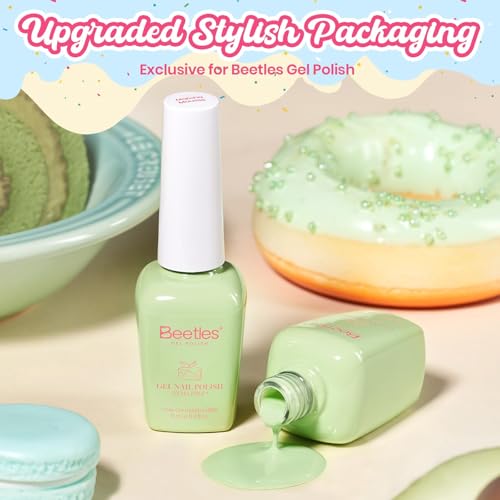 Beetles Green Gel Nail Polish, Matcha Mousse, Pastel Green Gel Polish | Color-Matched Bottle Design, Soak Off UV LED, Long-Lasting Nails Art for Home DIY & Holiday - color: H - Creme Green | Taste of Spring Matcha Mousse