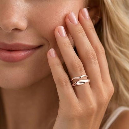 Gold Rings for Women Men Non Tarnish, Waterproof Chunky 14K Gold Plated Dainty Stackable Rings Trendy Statement Pinky Thumb Rings Engagement Eternity Wedding Band Ring Stacking Gold Jewelry Size 3 4 5 6 7 8 9 10 11 - color: Rose Gold, size: 7