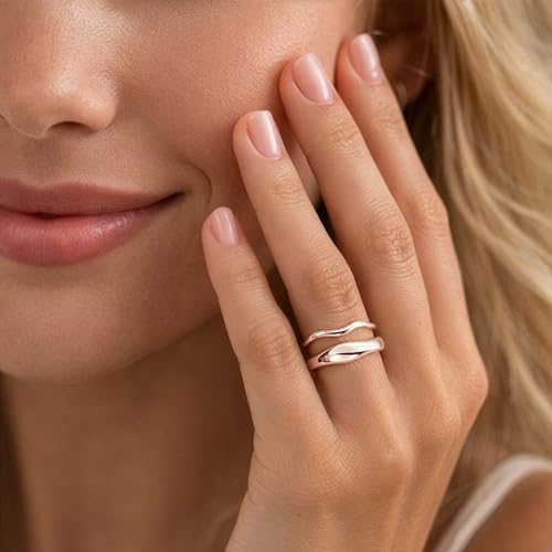 Gold Rings for Women Men Non Tarnish, Waterproof Chunky 14K Gold Plated Dainty Stackable Rings Trendy Statement Pinky Thumb Rings Engagement Eternity Wedding Band Ring Stacking Gold Jewelry Size 3 4 5 6 7 8 9 10 11 - color: Rose Gold, size: 9