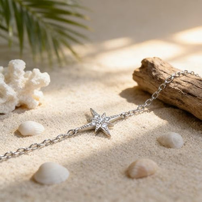 925 Sterling Silver Hand Chain Bracelet for Women | 14k Gold Plated CZ Crystal Heart Starburst Ring Bracelets Hand Chain Diamond Layered Stackable Link Chain Beach Jewelry Gifts - color: SilverA