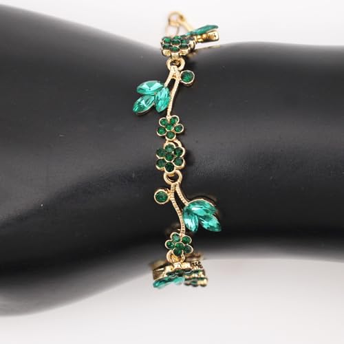 Brides Bridesmaid Flower Leaf Choker Necklace Dangle Earrings Link Bracelet Austrian Crystal Wedding Jewelry Set for Prom Costume Party Accessories for Woman - color: Emerald-Gold Plated