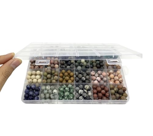 500Pcs 8mm Natural Gemstone Beads,1mm Hole Adult Jewelry Making - color: 8MM-24Colors Materia-A