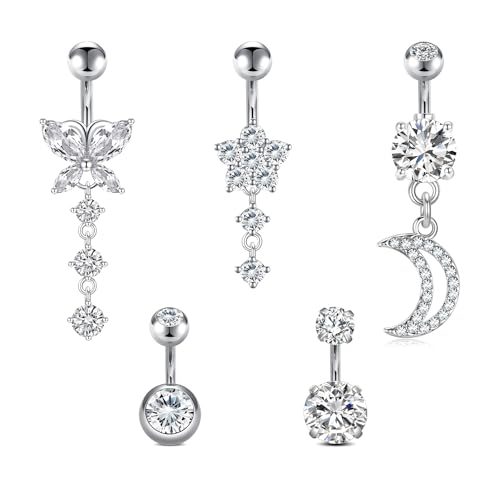 VCMART Belly Button Ring Short Bar Belly Ring Short Belly Button Rings Surgical Steel 6mm Belly Rings for Women Small Belly Button Piercing Navel Rings Piercing Jewelry - color: G -silver