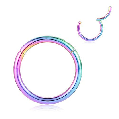 FUNLMO 316L Surgical Steel Hinged Segment Nose Ring Hoop for Nose Septum Cartilage Helix Tragus Conch Rook Daith Lobe Lip Piercings 1 Pc - color: Rainbow