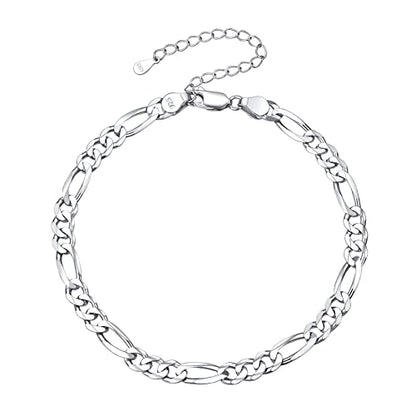 ChicSilver 925 Sterling Silver Ankle Bracelet for Women, Simple Cuban Link/Figaro/Twist Rope Chain Anklets for Beach Party(with Gift Box) - style: 02: Figaro Chain-5mm wide