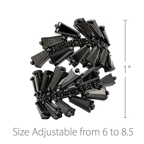Lavencious Art Cocktail Fashion Ring Size Adjustable From 6-8.5 Cubic Zirconia Jewelry - color: Black