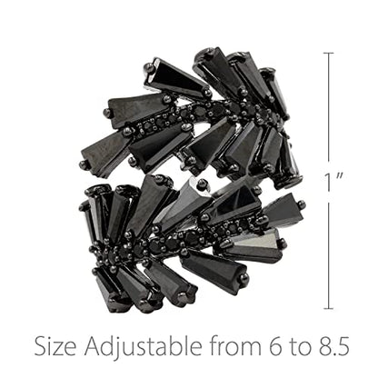 Lavencious Art Cocktail Fashion Ring Size Adjustable From 6-8.5 Cubic Zirconia Jewelry - color: Black