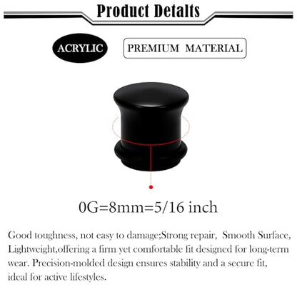 8G-12mm Solid Ear Plugs Tunnels for Women Men Single Flared Ears Gauge Plugs with O-Ring Stretcher Expander Piercing Body Jewelry Black White Clear Opalite 1 Pairs - color: Black, size: 0 Gauge(8mm) = 5/16 inch