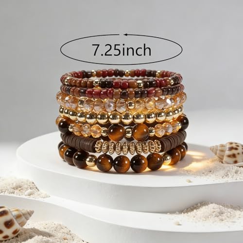 Boho Wooden Beads Bracelets Bohemian Bracelet Stack for Men Women Wood Beaded Bracelet Set - color: F