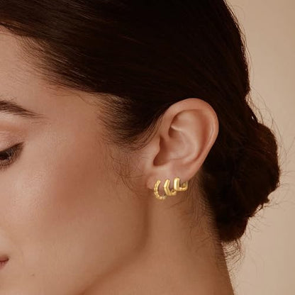 Wgoud Small Gold Hoop Earrings Set for Women, 6 Pairs 14K Gold Plated Hypoallergenic Lightweight Huggie Hoops Earrings, Trendy Cartilage Cubic Zirconia Earrings for Women Gifts. - color: 03Gold