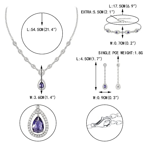 EVER FAITH Bridal Jewelry Set for Women, Stunning Teardrop Cubic Zirconia Birthstone Necklace Bracelet Earrings Sets Gift for Mothers Day/Valentines/Birthday/Christmas - color: Purple
