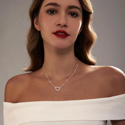 HERIER Cute Heart Necklace Dainty 18k Gold Plated Tiny Heart Pendant Choker Necklaces Small Gold Love Open Heart Chain Necklace for Women Simple Gold Necklace for Women Trendy Jewelry - color: CZ Open Heart Necklace-Silver