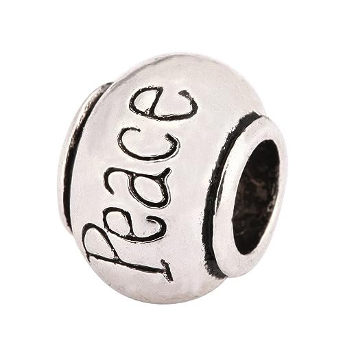 40pcs Peace Beads Large Hole Round Bead (4.5mm Hole) Antique Silver - size: Peace Round Bead