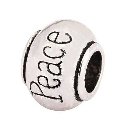 40pcs Peace Beads Large Hole Round Bead (4.5mm Hole) Antique Silver - size: Peace Round Bead